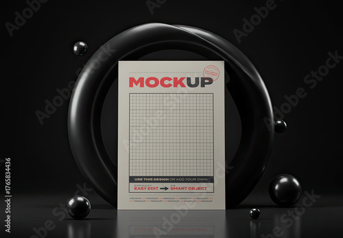 Vertical Stand Poster Mockup with Black Design Elements