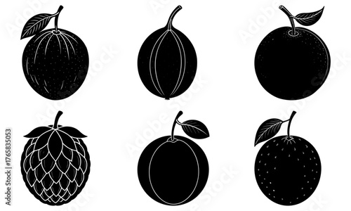 Vibrant citrus fruits collection perfect for summer designs and healthy living campaigns, featuring grapefruit, orange, and more in stylish silhouette form