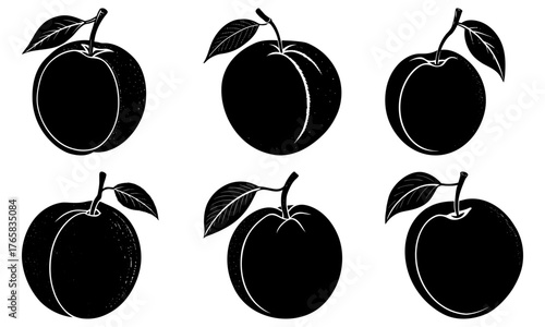 Delicious Plums in Black and White Silhouette Style for Elegant Designs, Creative Projects, and Fresh Food Concepts - originally a scalable vector graphic
