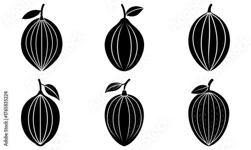 Elegant cocoa bean icons, a taste of chocolate's origins, perfect for branding, packaging, or illustrating fair trade practices and sustainable agriculture