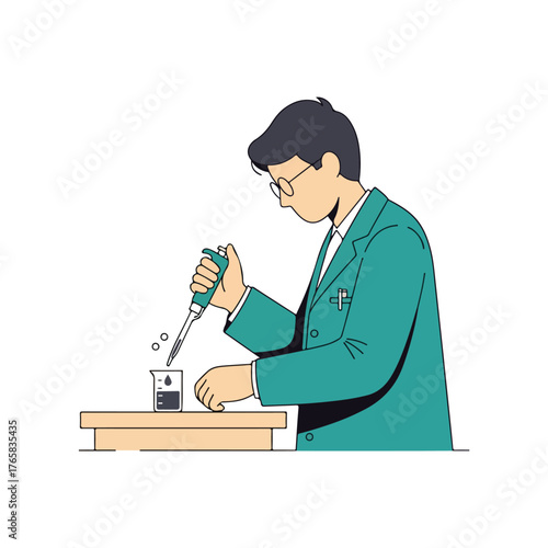 Scientist Pipetting Liquid into Beaker Science Lab Illustration