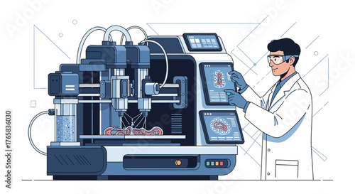Bioprinting technology in the medical field, scientist using advanced equipment for tissue