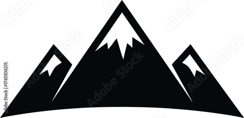 Minimalist Mountain Range Silhouette Icon with Snow Peaks