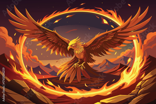 Fiery Phoenix Rising from Flames mythical bird firebird