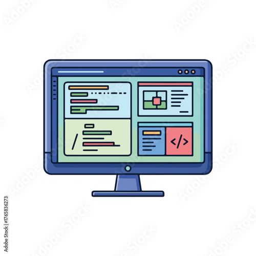 Code Display Monitor Illustration for Web Design and Coding