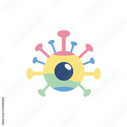 Colorful Abstract Virus Illustration with Eye on White Background