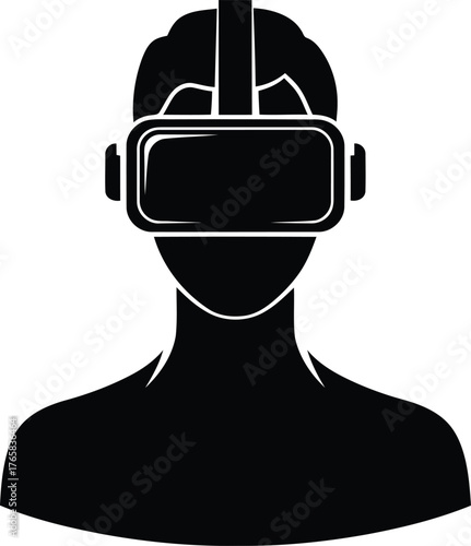 Vector art of silhouette of a person wearing a virtual reality headset