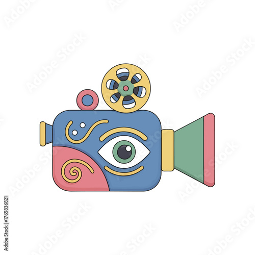 Colorful Retro Movie Camera with Eye Symbol Design