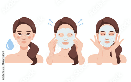 Facial Sheet Mask Skincare Illustration – Flat Vector Design for Beauty, Self-Care, and Skin Treatment Concepts.