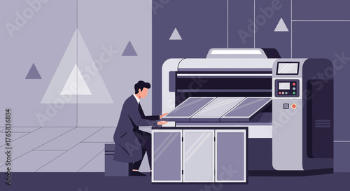 Efficient printing process showcasing a modern printing facility and operator workflow