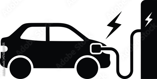 Vector art of electric car charging at a charging station
