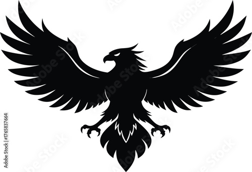 Black Silhouette of a Majestic Phoenix with Wings Spread