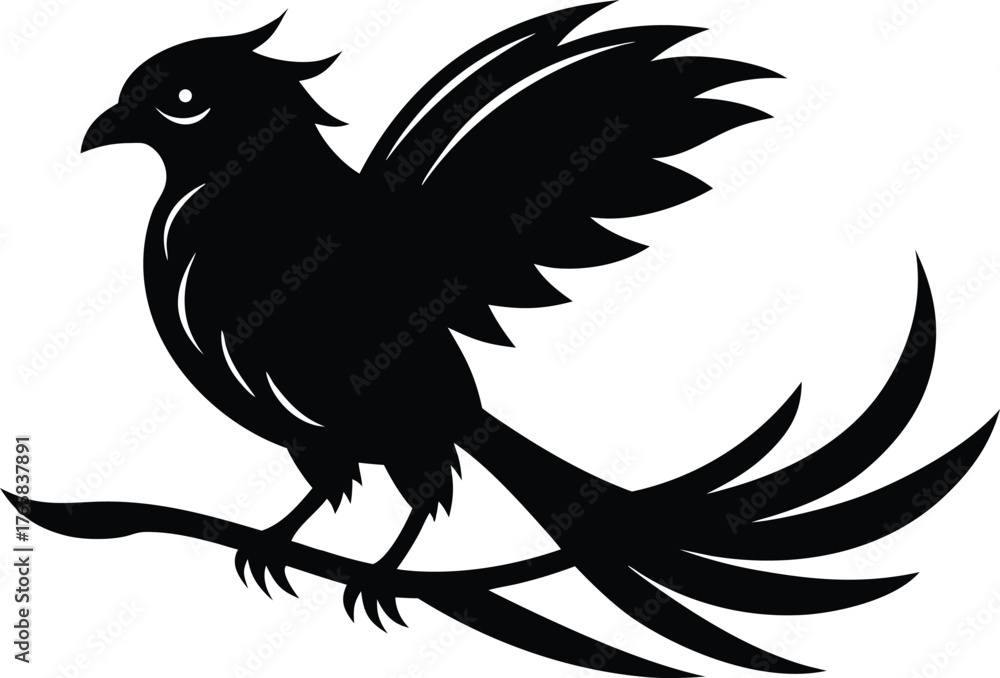 Fototapeta premium Black Silhouette of a Bird on a Branch perch sitting