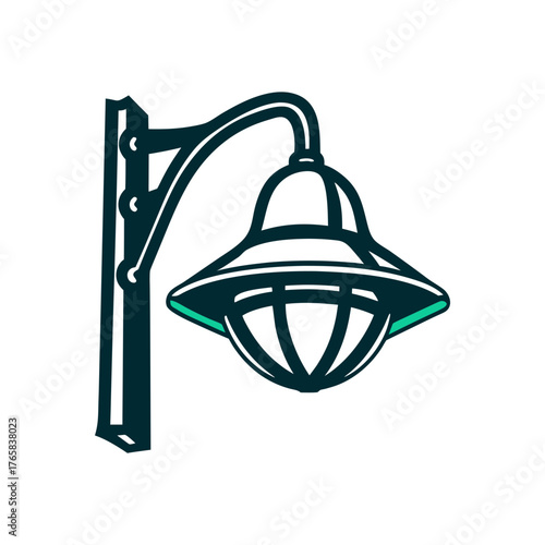 Minimalist Street Lamp Icon on White A silver streetlamp glows softly on a pale platinum background