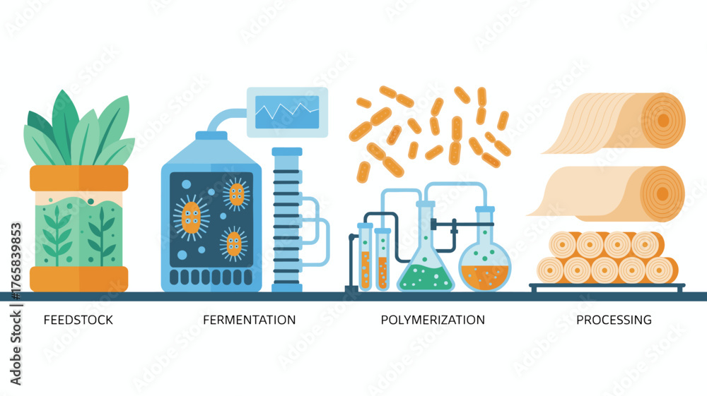 Naklejka premium Bio-based plastic production using bacteria in microbiology vector banner
