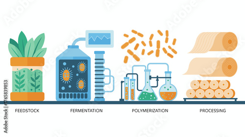 Bio-based plastic production using bacteria in microbiology vector banner