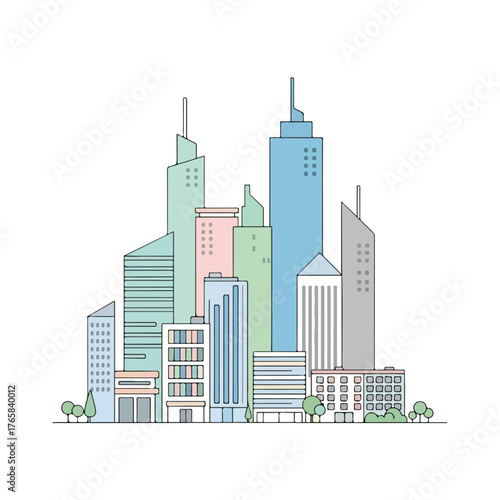 Modern Cityscape Illustration in Pastel Colors Urban Design Concept