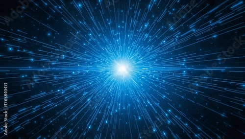 Cross-shaped flare burst at center, radiant blue light extending in four directions with glowing haze, futuristic digital energy field.