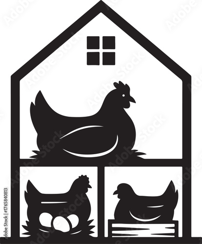 Silhouette of Hens on Nests Poultry Farming, Rural Life & Animal Symbolism