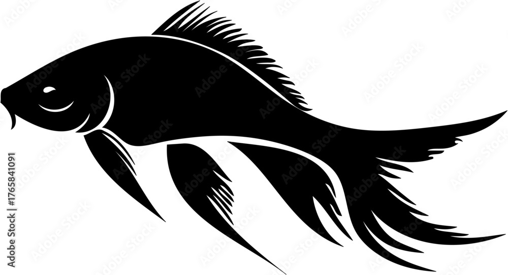 Naklejka premium Black Koi Fish Silhouette – Minimalist Japanese Water Art Vector