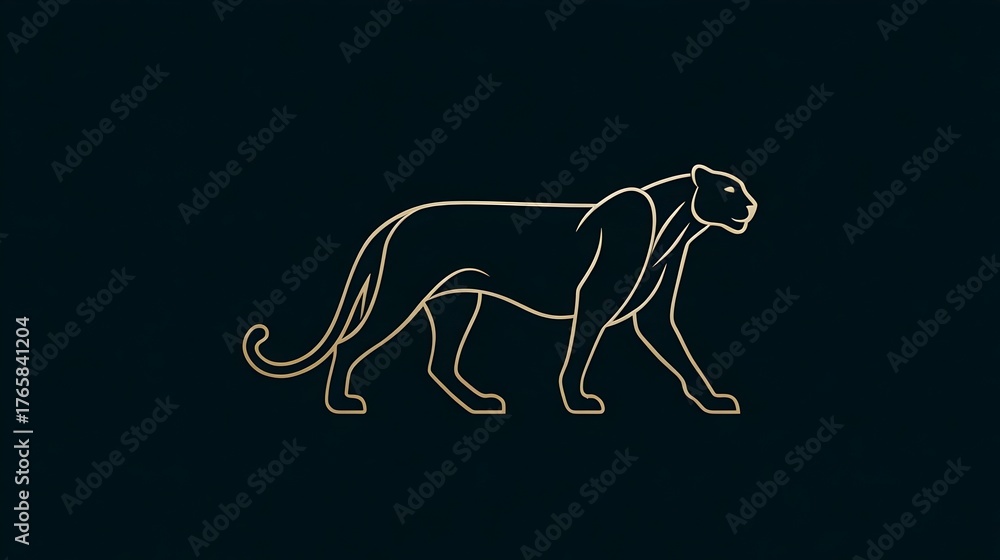 Obraz premium Elegant jaguar silhouette logo with thin lines, gold on dark background. Concept: Branding, luxury logo design, intelligence and creativity symbolism, minimalism, modern and premium brand identity.