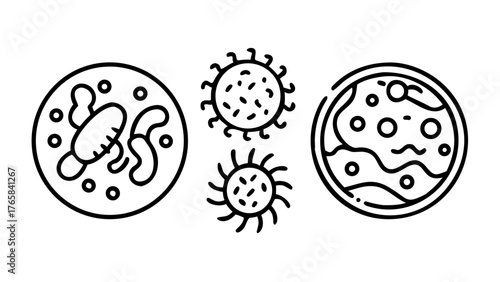 Set line Bacteria icon isolated on black and white background. Bacteria and germs, microorganism disease causing, cell cancer, microbe, virus, fungi. Vector Illustration  vector icon 