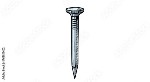 A single metal nail with a textured shaft and a wide head.