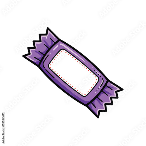 Outline Art Icon: Wrapped Bar Candy in Purple and Darker Purple for Sweet Treat Graphic Design