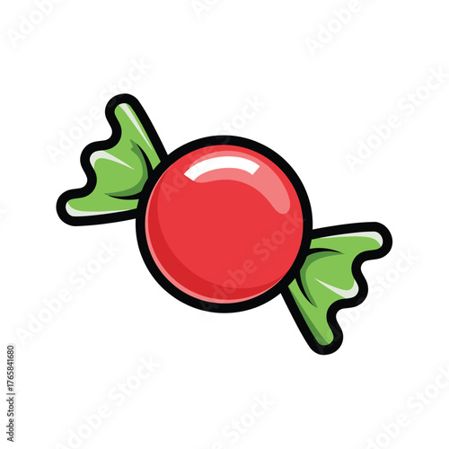 Outline Icon: Simple Round Candy in Red and Green for Festive Holiday Sweet Treat Decoration