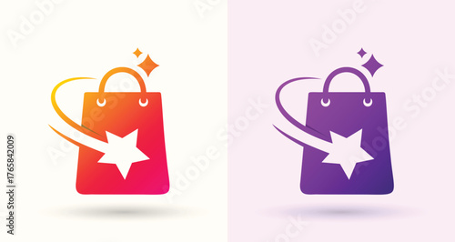 Shopping bag star swoosh logo retail boutique store sale purchase brand icon
