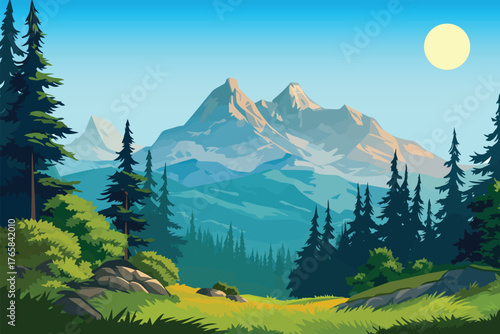 green hill landscape national park background with grass and mountains for nature and outdoor concept