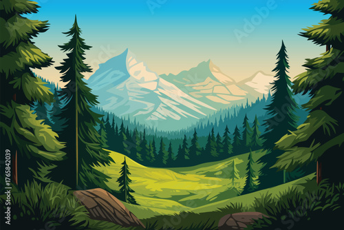 green hill landscape national park background with grass and mountains for nature and outdoor concept