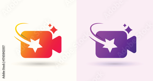 Camera star swoosh logo media video production film studio vlog brand icon
