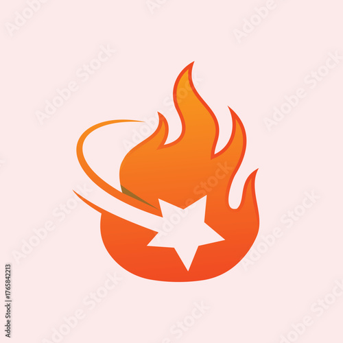 Fire star swoosh logo flame heat hot energy speed dynamic brand icon
