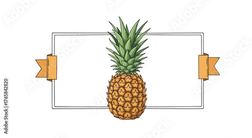 A Detailed Illustration of a Ripe Pineapple Centered in a Decorative Frame.