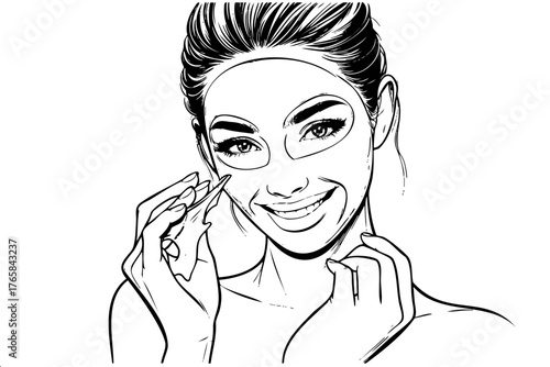 Woman is smiling and holding a nail file. The image is black and white. Scene is cheerful and lighthearted