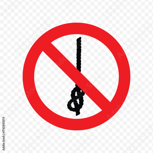 Prohibition sign against hanging or using a noose, indicating a danger of suicide or injury
