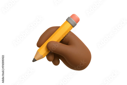 Black hand holding a pencil. Cartoonish, 3D model style, no background art.