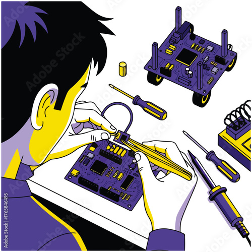 Circuit Board Repair Technician Hands-On Electronics Illustration