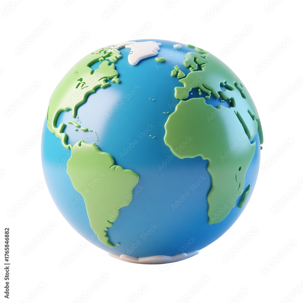 Obraz premium Global Blue Green Planet Earth Model Sphere 3D Render Icon Illustration Cute Cartoon Style