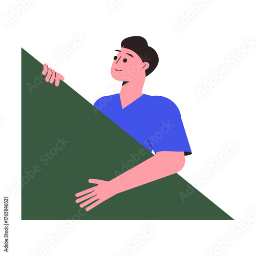 Man Character Peeking Out Shape and Looking Vector Illustration