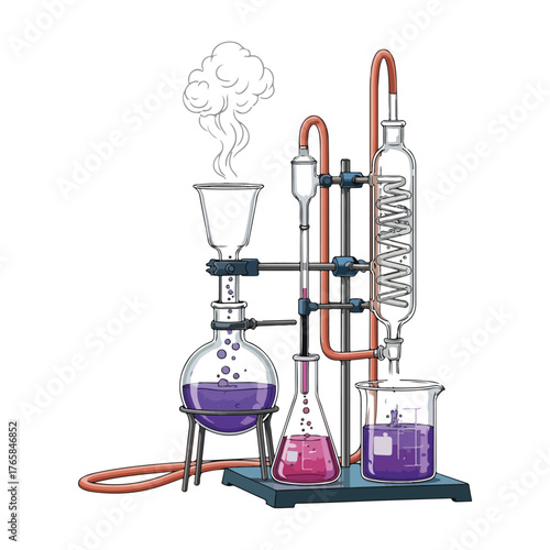Colorful Chemistry Lab Equipment Science Illustration on White