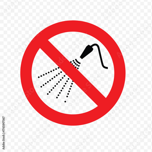 Vector prohibition sign indicating that hosing or spraying with water is not allowed in this area