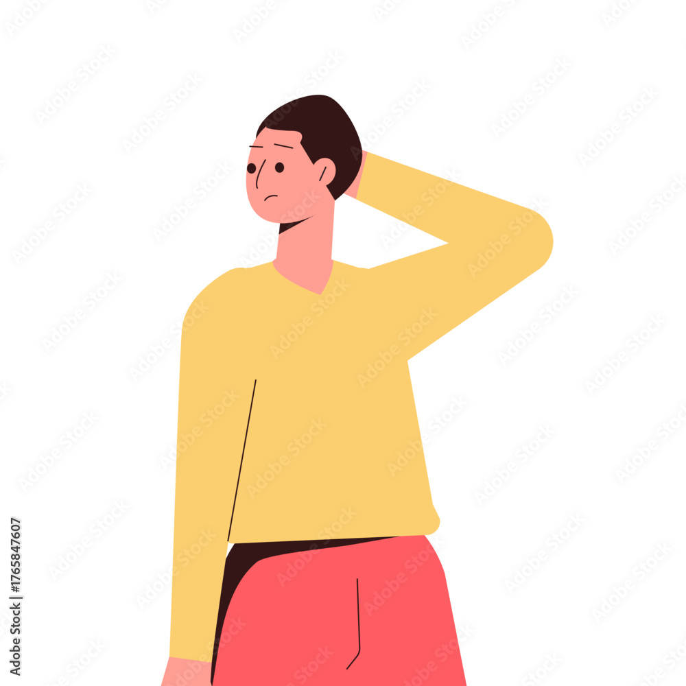 Fototapeta premium Thoughtful Man Thinking Try to Solve Problem Vector Illustration