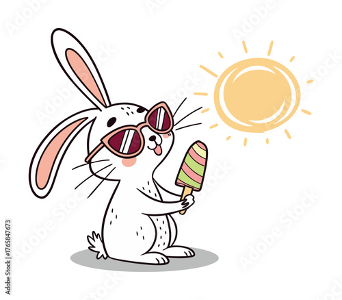 Cool Rabbit Sticker Wearing Sunglasses and Holding Colorful Object