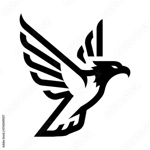Modern Geometric Eagle Bird Flying Vector Illustration Monochromatic Design