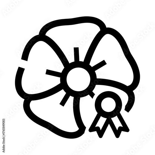 Stylized Floral Emblem with Award Ribbon Line Art Icon