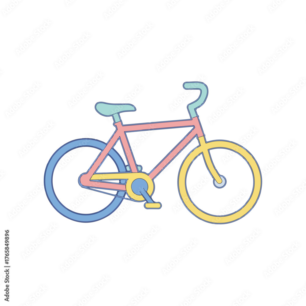Obraz premium Pastel Bicycle Illustration with Outlined Details and White Background
