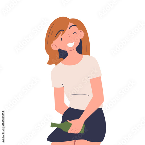 Woman with Alcohol Drink and Beverage in Bottle Vector Illustration