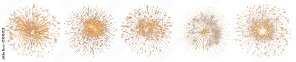 Naklejka premium PNG Golden fireworks display celebration, element set on transparent background